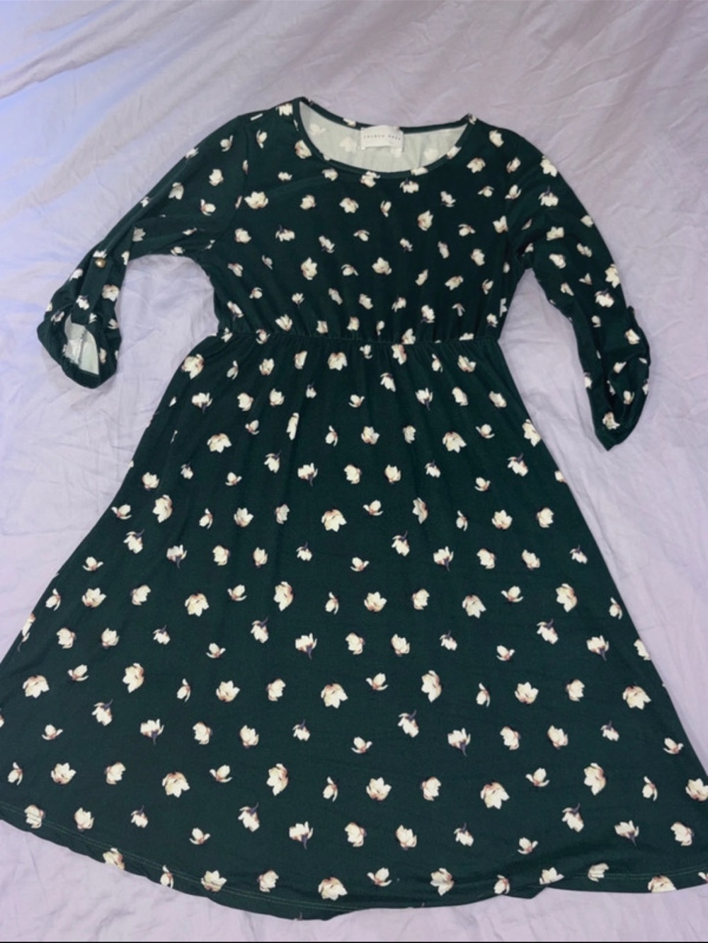 French Grey Green Floral Maternity Dress